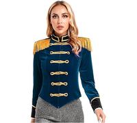 Aislor Giacca Stretta di Parata da Donna Costume Direttore di Circo Blazer in Velluto Cappotto di Showman Giacca Corta con Nappa Costume di Halloween Carnevale Blu XL