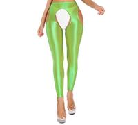 Aislor Lucido Collant Cavallo Aperto Donna Leggins Sportivi Calze Olio Lucidissimi Pantaloni per Yoga Fitness Allenamento Pantacollant Opaco Stockings Nightwear Verde M