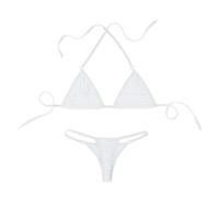 Aislor Micro Mini Bikini Brasiliana Donna Completi Intimi Sexy Costume da Bagno Lingerie Hot Tinta Unita Donne Biancheria da Notte Reggiseni Halter Bra + Perizoma G-String A Bianco Taglia Unica