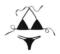 Aislor Micro Mini Bikini Brasiliana Donna Completi Intimi Sexy Costume da Bagno Lingerie Hot Tinta Unita Donne Biancheria da Notte Reggiseni Halter Bra + Perizoma G-String A Nero Taglia Unica