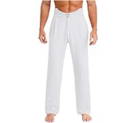 Aislor Pantaloni da Ballo Latino da Uomo con Bottoni e Tasche Pantaloni Lunghi da Danza Classica Moderna Pantalone da Ballo Standard Samba Rumba Valzer Bianco XL