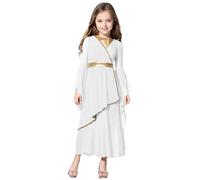 Aislor Ragazza Costume da Antica Romana Cosplay della Dea Greca Maxiabito Storico Romano Toga Lunga Costume Festa di Halloween Carnevale Abito Travestimento Bianco 5-6 anni