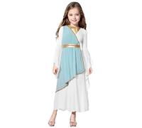 Aislor Ragazza Costume da Antica Romana Cosplay della Dea Greca Maxiabito Storico Romano Toga Lunga Costume Festa di Halloween Carnevale Abito Travestimento Azzurro 5-6 anni