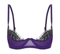 Aislor Reggiseno con Ferretto Donna Reggiseno Aperto 1/4 Coppe Bra Trasparente Push-Up Bralette Babydoll Lingerie Pizzo Biancheria Intima Underwear Viola XXL