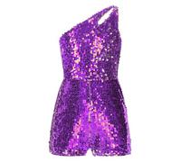 Aislor Tuta Cocktail Bambina Tuta Intera Corta Da Sera Body Estivo Ragazza Con Paillettes Tuta Da Cerimonia Bambina Viola 7-8 anni