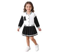 Aislor Tuta da Baseball da Bambina Stampe di Lettere Giacca Stile Varsity con Bottoni Giubbotto da Scuola + Gonna A Pieghe Tuta da Ginnastica Artistica Nero 4-5 Anni