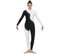 Aislor Tuta Intera da Pattibaggio Artistico Donna Tutina Aderente Manica Lunga Body Danza Classica con Paillettes Leotards Jumpsuit Danza Ballo Latino Bianco XXL