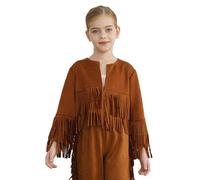 Aislor Unisex Giacca da Cowboy Cowgirl per Bambini Jacket in Stile Hippie con Frange Ragazza Maniche Lunghe Marrone 11-12 anni