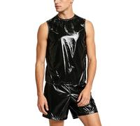 Aislor Uomo Set Abbigliamento Sportivo Due Pezzi Set Top Senza Maniche E Bermuda Jogging Completo Due Pezzi Top Olografico Appuntamento Nero 3XL