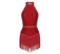 Aislor Vestito da Ballo Latino Americano Donna Backless Vestito da Danza con Nappa Paillettes Body da Ginnastica Costume da Rumba Salsa ChaCha Tango Dancewear A Borgogna S