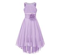 Aislor Vestito Damigella d'Onore Bambina Vestiti Eleganti da Cerimonia Senza Maniche Abito da Matrimonio Nuziale con 3D Fiore Ragazze Abiti da Sposa Nozze 5-14 Anni Lanvanda 7-8 Anni