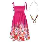 Aislor Vestito Estivo in Cotone Bambina Vestiti da Spiaggia Mare con Spalline Strette Regolabile Ragazze Abiti Bohemien Senza Maniche con Collana Abito con Stampa Floreale A Type C 10-12 Anni