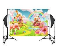 Aisnyho, fondale fotografico Candyland, sfondo in vinile per festa di compleanno, per studio fotografico, per video, Sweet Rainbow Candy, 2,1 x 1,5 m