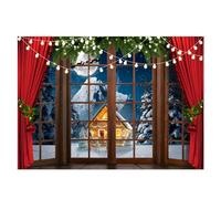 Aisnyho Sfondo natalizio con neve e finestra con scena invernale, fondale per fotografie, decorazioni per feste di famiglia e ritratti di Capodanno (2,3 x 1,8 m)