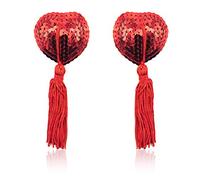 AISOO Copricapezzoli con paillettes adesivo a forma di cuore houppes riutilizzabile sexy copertura confortevole con paillettes per sexy petto lingerie taglia unica, rosso, M
