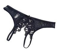 AISOO Slip Donna Sexy Spogliatoi Aperto Perizoma Pizzo Fiocco Floreale Trasparente Tanga Misterioso Erotico Sexy String- 3 Taglie, Nero , XL-XXL