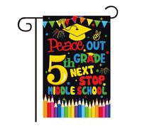 Aisoskis - Bandiera da giardino della scuola media "Peace Out" di 5° grado, decorazioni per la laurea 2025 per elementare, bandiera da giardino per la quinta laurea, per decorazione da cortile, 31 x