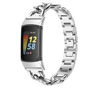 AISPORTS Compatibile con Cinturino Fitbit Charge 5 Donna, Cinturino di Ricambio per Cinturino Sportivo in Acciaio Inossidabile Massiccio con Catena da Cowboy in Metallo con Fibbia per Fitbit Charge 5