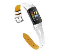 AISPORTS Compatibile con Cinturino in Pelle Fitbit Charge 5 Donna, Cinturino in Pelle Morbida Traspirante Cava Sottile Cinturino in Metallo con Fibbia di Ricambio per Fitbit Charge 5 Activity Tracker