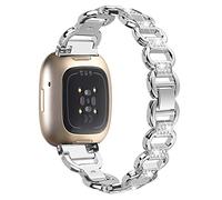 AISPORTS Compatibile con Fitbit Versa 4/Fitbit Sense 2 Cinturino per Donna, Cristalli Bling Glitter Diamanti Gioielli Bracciale in Metallo Cinturino di Ricambio Regolabile per Fitbit Versa 4/Sense 2