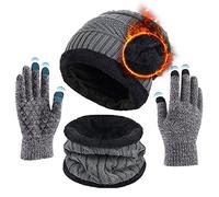 Aisprts Cappello Invernali Uomo Cappelli da Invernale Sciarpa Uomo Guanti Invernali Guanti Touch Screen Guanto Invernale 3 Pezzi