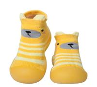 Aisprts Scarpe Calzino Bambini Scarpe Primi Passi Bimba, Calzini Antiscivolo Bambino con Suola in Gomma Morbida Pantofole Bambino Unisex con Stampa a Cartoni Animati, T1 Giallo, 6-9 Mesi