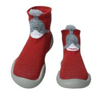 Aisprts Scarpe Calzino Bambini Scarpe Primi Passi Bimba, Calzini Antiscivolo Bambino con Suola in Gomma Morbida Pantofole Bambino Unisex con Stampa a Cartoni Animati, T2 Rosso, 2-3 Anni