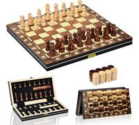 Aissom Scacchiera in Legno,2 in 1 Scacchiera Pieghevole,Magnetici Scacchi, Backgammon con slot di archiviazione, Dama per Bambini e Adulti Feste (29 * 29cm)