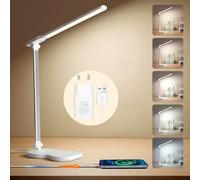 Aisutha Lampada da scrivania a LED, dimmerabile, 5 colori e 10 livelli di luminosità, lampada da comodino, porta USB per la ricarica dello smartphone per bambini, bianco [classe energetica G]