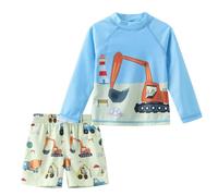 Aisyee Costume da bagno UV per bambini, 2 pezzi, a maniche lunghe, per bambini, set da bagno per bambini, ad asciugatura rapida, 62, 110/6 mesi, 5 anni, Escavatore blu, 3-4 Anni