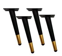 AITEKODVG Set di 4 gambe di mobili in ferro in base nera e dorata, gambe di divani affusolati obliqua, piedi di sostituzione dei mobili per mobili, armadi TV, tavoli laterali, 5/6/8/10/12/14 pollici