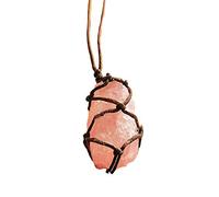 Aitelei Collana con ciondolo in cristallo di quarzo rosa naturale grezza, ciondolo Reiki Chakra curativo, pietra trattata, con corda intrecciata a mano in colore casuale