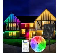 Aitesuo Striscia LED Solare da Esterno 5m, Multicolor & Bianco Caldo Nastri LED Solare per Esterni Autoadesivo con Telecomando, 320 LED, Dimmerabile, 8 Modalità, IP65 Impermeabile, per Patio, Veranda