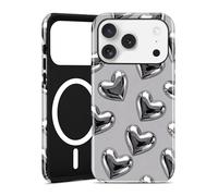 Aitipy Compatibile con MagSafe Heart Custodia per iPhone 11, graziosa estetica magnetica con cuori 3D, in morbido TPU e policarbonato rigido, antiurto, per donne e ragazze, colore argento