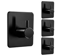 AiTodos® 4 pezzi Ganci Autoadesivi, Portata Massima di 5 KG, 4,5 x 4,5 cm | Facile installazione, Struttura in acciaio inossidabile, impermeabili, alla ruggine e all'usura, Versatili(Neri)