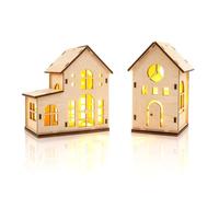 Aitsite 2 Pezzi Villaggio Natalizio, Casette Natalizie Luminose, Villaggio Di Natale, Decorazioni Natalizie Per La Casa, Casette Legno Natalizie LED,Villaggio Natale Decorazioni Casa Christmas Village