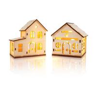 Aitsite 2 Pezzi Villaggio Natalizio, Casette Natalizie Luminose, Villaggio Di Natale, Decorazioni Natalizie Per La Casa, Casette Legno Natalizie LED,Villaggio Natale Decorazioni Casa Christmas Village