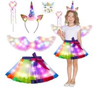 Aitsite Costume a forma di ali di unicorno, per bambini, con LED, tutù in tulle, per ragazze, tutù, gonna con unicorno, per carnevale e feste cosplay