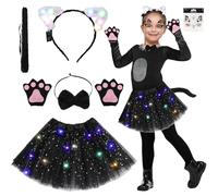 Aitsite Vestito da Gatto Halloween per Bambina Set, Costume Gatto Nero Bambina, Vestitino Halloween che Brillano nel Buio, Costume Bambina Gatto per Halloween, Carnevale e Role-Playing