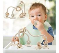 AiTuiTui Giocattolo Sensoriale in Silicone con Ventosa per Neonato 6-12 Mesi, Gioco Interattivo da Tavolo o Seggiolone per Bambini 7 8 9 10 Mesi, Giocattolo Educativo per con Anello di Legno (beige)