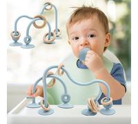 AiTuiTui Giocattolo Sensoriale in Silicone con Ventosa per Neonato 6-12 Mesi, Gioco Interattivo da Tavolo o Seggiolone per Bambini 7 8 9 10 Mesi, Giocattolo Educativo per con Anello di Legno (blu)