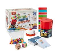 AIUAZA Bead Dash - Gioco da tavolo per bambini dai 5 anni in su, 2 in 1, colori temporanei e gioco di movimento con campana, contenitore di perle, 54 carte d'azione e 2 dadi in legno, gioco per