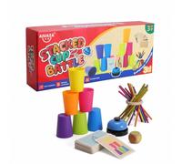 AIUAZA Bicchiere impilabile 3 in 1 per bambini, gioco di battaglia per bambini, gioco veloce impilabile, memoria a colori e bastoncini di legno, giocattolo educativo educativo, giochi per famiglia