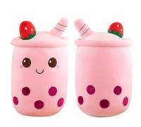 Aiuidun Bubble Tea Peluche Cuscino, Kawaii Boba Peluche Giocattolo Imbottito Soft Bubble Pearl Milk Tea Abbraccio Cuscino Regali per Bambini(Pink-Round eyes,35cm)