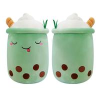 Aiuidun Bubble Tea Peluche Cuscino, Kawaii Boba Peluche Giocattolo Imbottito Soft Bubble Pearl Milk Tea Abbraccio Cuscino Regali per Bambini(Green-Squint eyes,35cm)