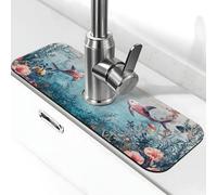 Aiuola a forma di pesciolino per lavandino, tappetino paraspruzzi per rubinetto, tappetino per rubinetto della cucina, tappetino per asciugare il rubinetto della cucina, tappetino antigoccia per bagno