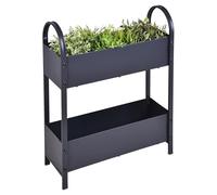 Aiuola rialzata in metallo antracite verniciato a polvere, 60 x 22 cm, aiuola in ferro grigio scuro con 2 fioriere, per la coltivazione di verdure, per piante verticali, fioriera per fiori e erbe