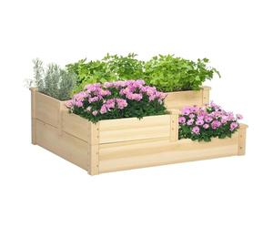 Aiuola rialzata Outsunny, aiuola a 3 livelli, fioriera, aiuola per erbe aromatiche, gradini per piante, gradini per fiori per balcone, giardino, legno di abete, naturale, 108 x 88 x 36 cm