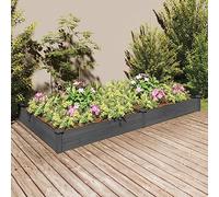Aiuola rialzata per balcone, aiuola rialzata con inserto grigio, 240 x 120 x 25 cm, in legno massiccio, per giardino, balcone e terrazza
