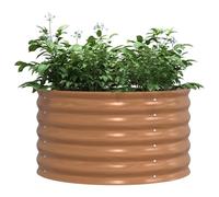 Aiuola rialzata rotonda, 80 x 80 x 44 cm, in acciaio zincato, resistente alle intemperie, effetto legno, design moderno, per giardino e terrazza